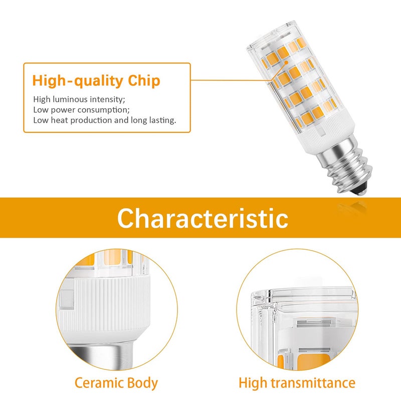 DiCUNO مصباح LED E12 من DiCUNO 4W (ما يعادل 40W)، ضوء أبيض دافئ 3000K غير قابل للتعتيم، مصابيح قاعدة شمعة للإضاءة الداخلية، مروحة السقف، الثريا، 6 عبوات - Image 5